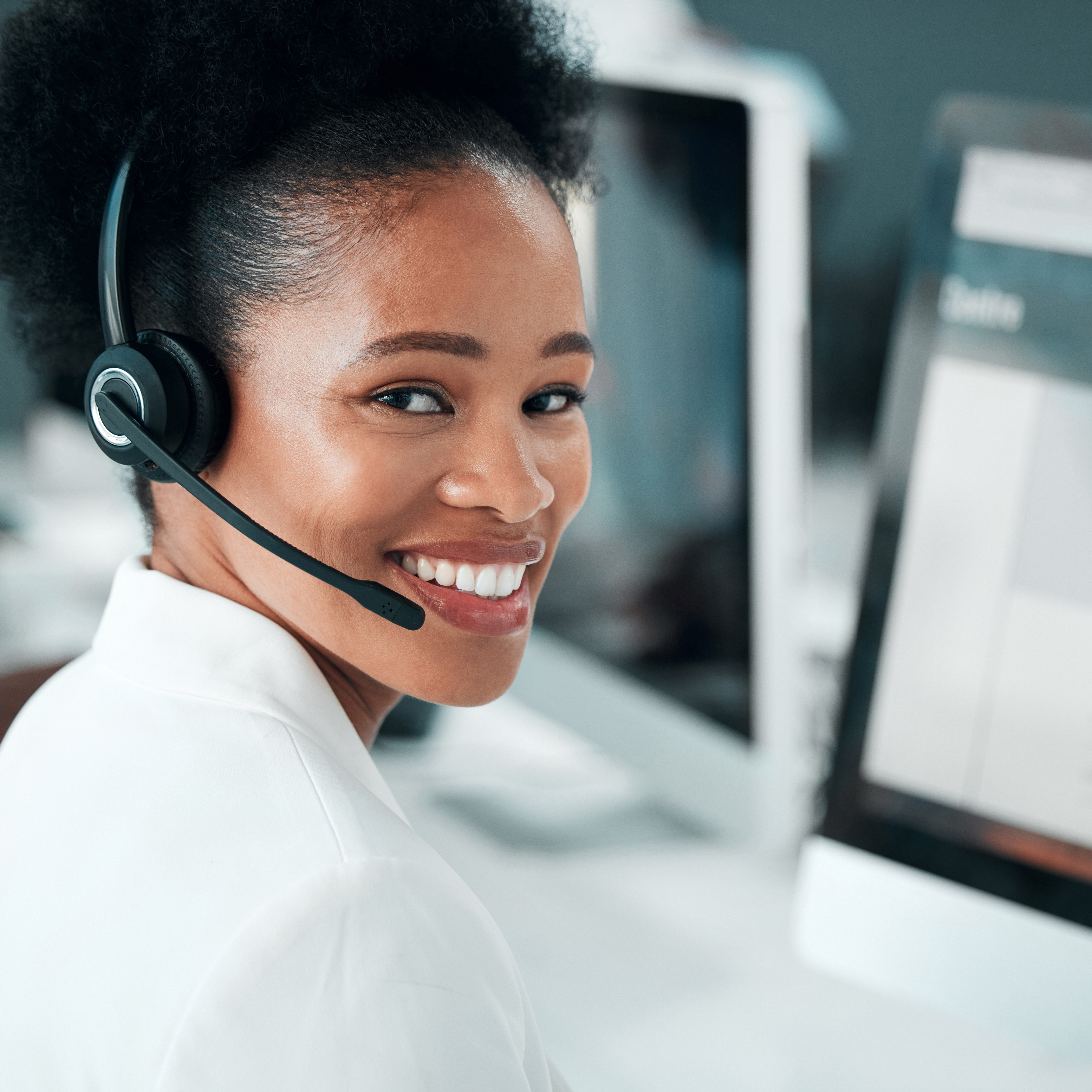 Woman working in call center.